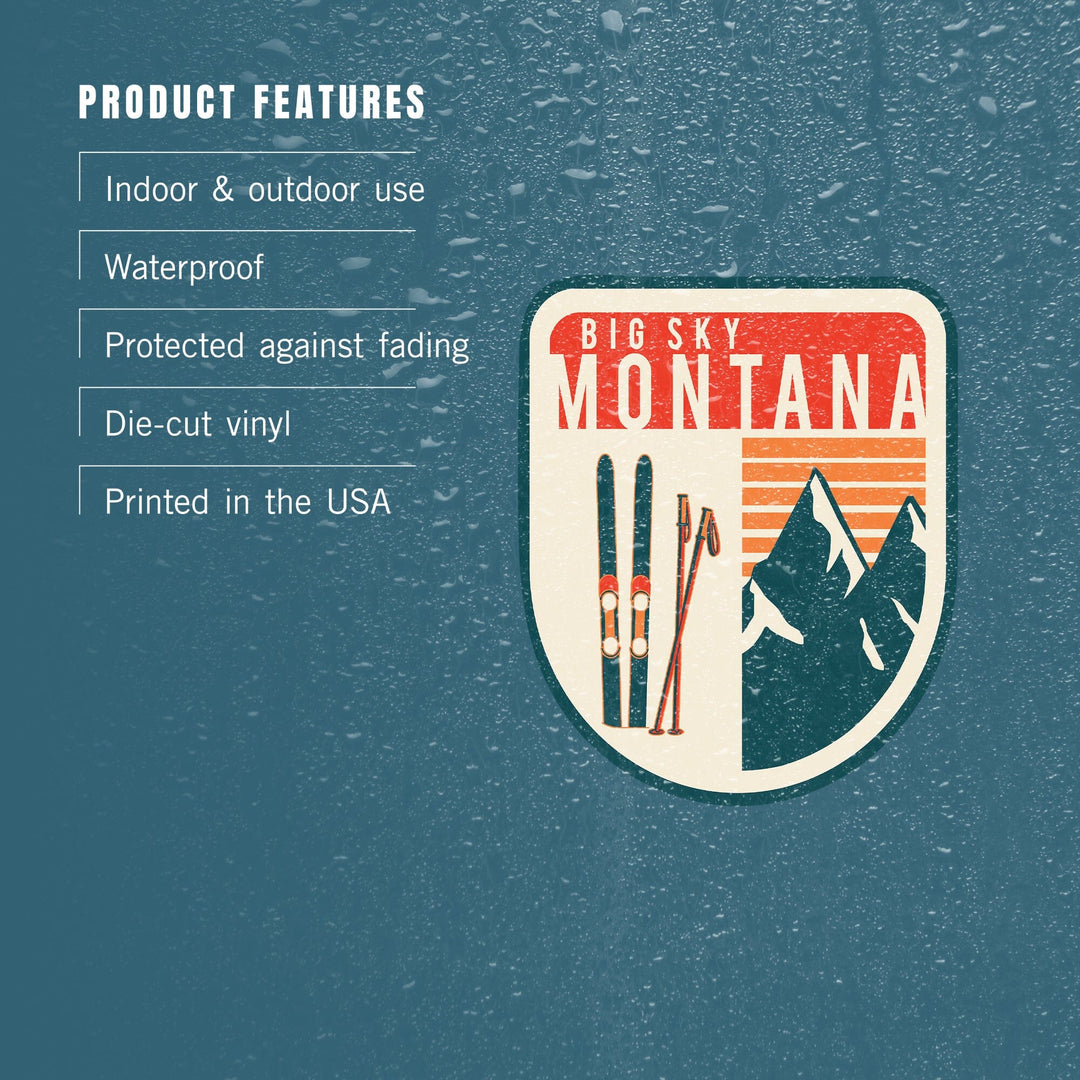 Big Sky, Montana, Skis and Mountains, Contour, Vinyl Sticker - Lantern Press