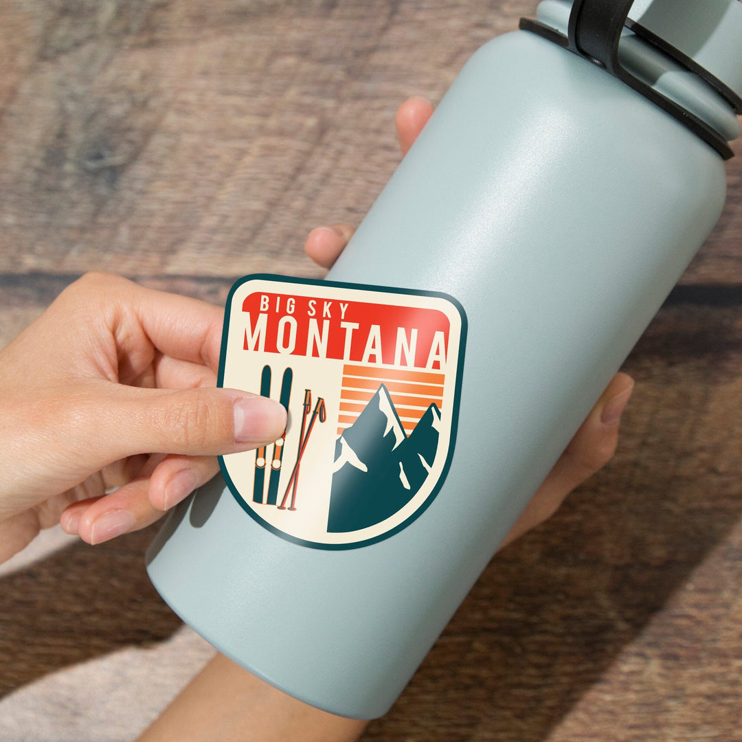 Big Sky, Montana, Skis and Mountains, Contour, Vinyl Sticker - Lantern Press