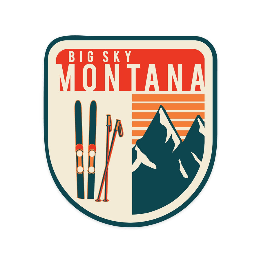 Big Sky, Montana, Skis and Mountains, Contour, Vinyl Sticker - Lantern Press