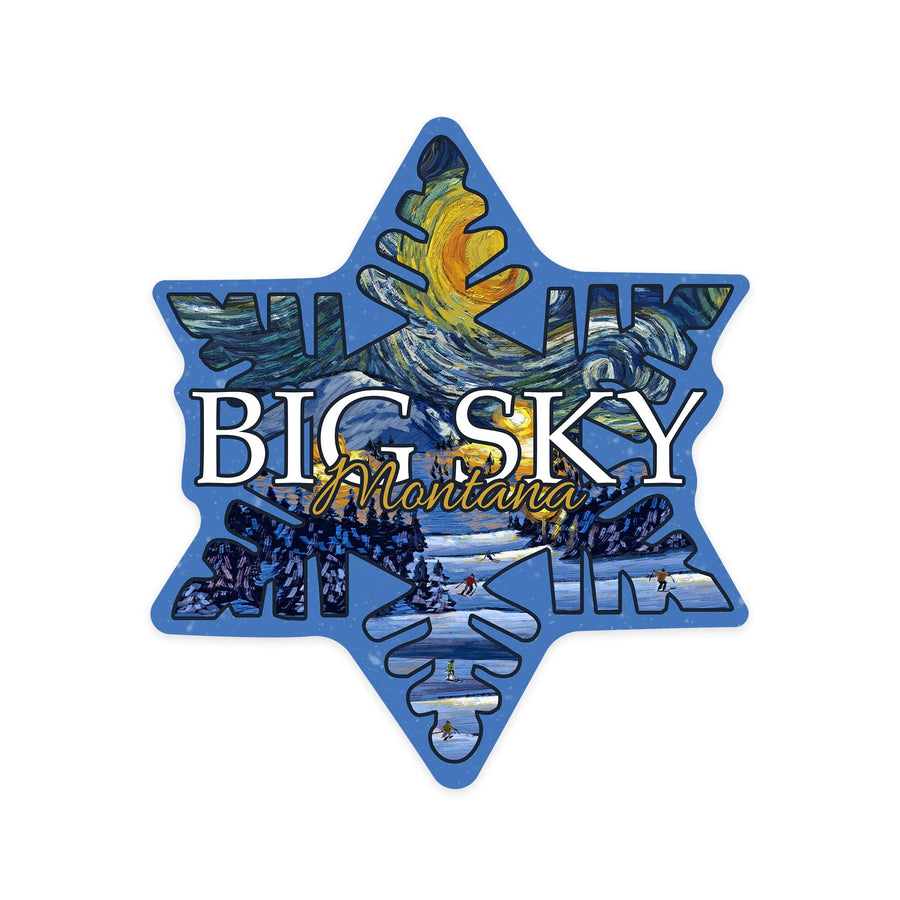 Big Sky, Montana, Starry Night, Snowflake, Contour, Vinyl Sticker - Lantern Press