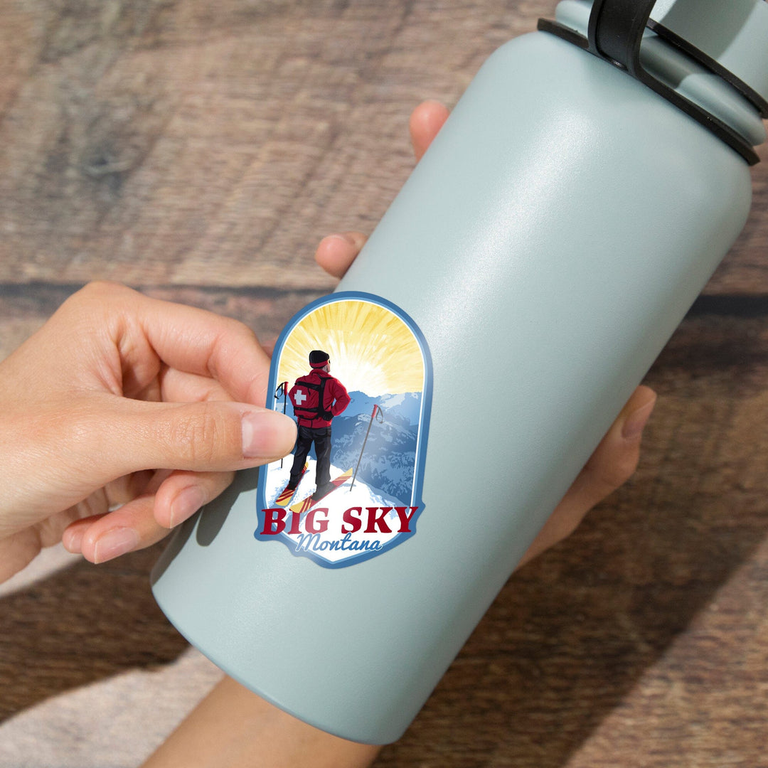 Big Sky, Montana, Vintage Ski Patrol, Contour, Vinyl Sticker - Lantern Press