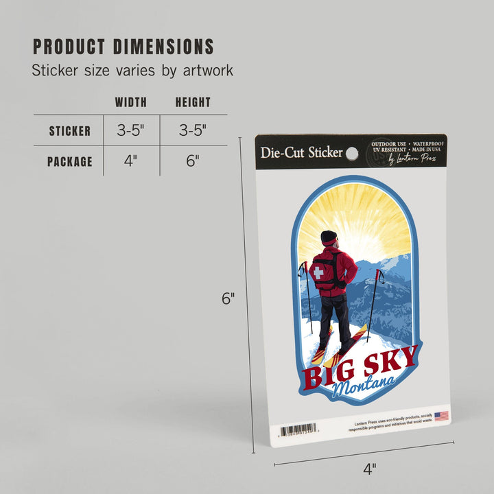 Big Sky, Montana, Vintage Ski Patrol, Contour, Vinyl Sticker - Lantern Press