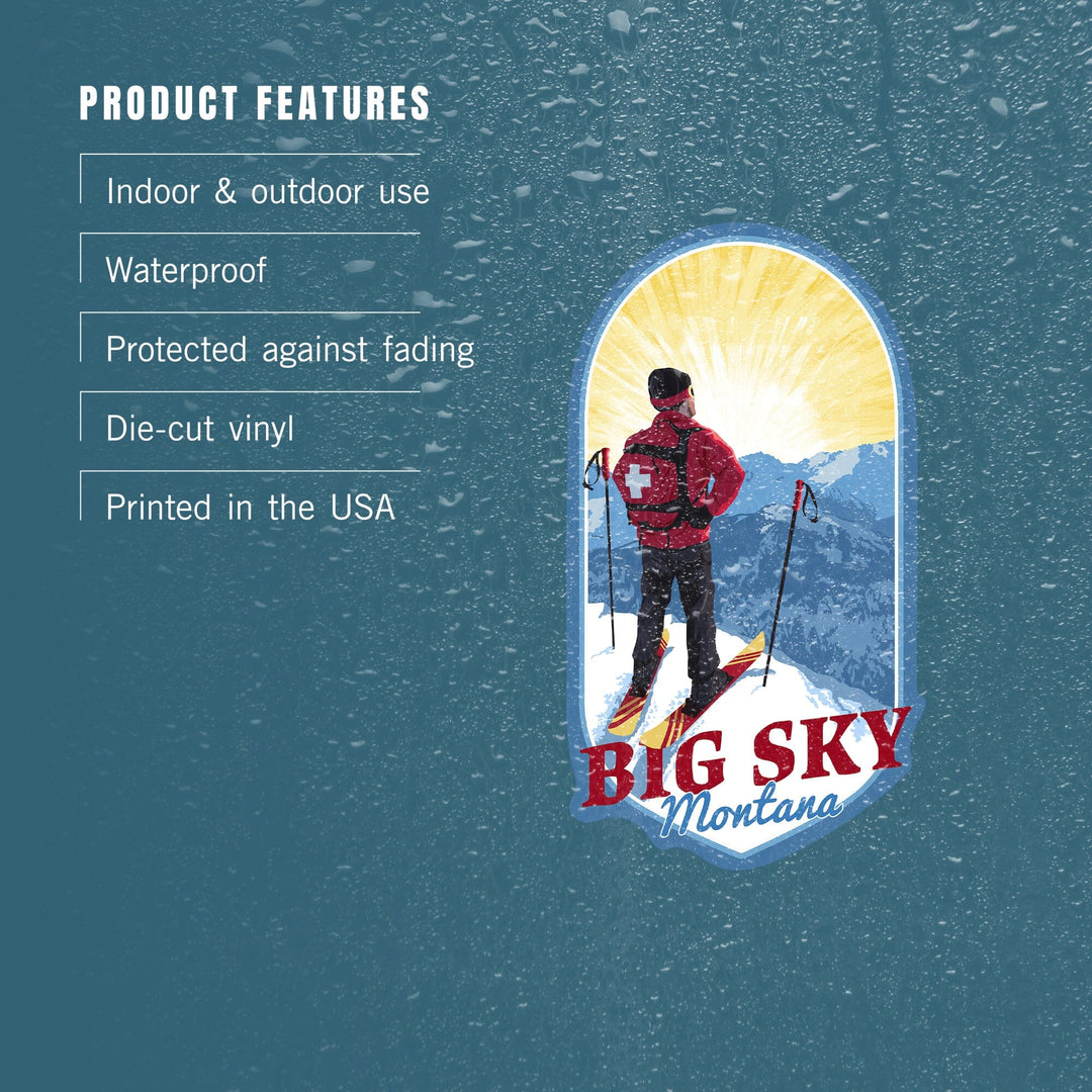 Big Sky, Montana, Vintage Ski Patrol, Contour, Vinyl Sticker - Lantern Press