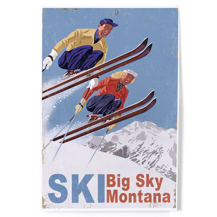 Big Sky Montana, Vintage Skiers, Art & Giclee Prints Art Lantern Press 8 x 12 Art Print 