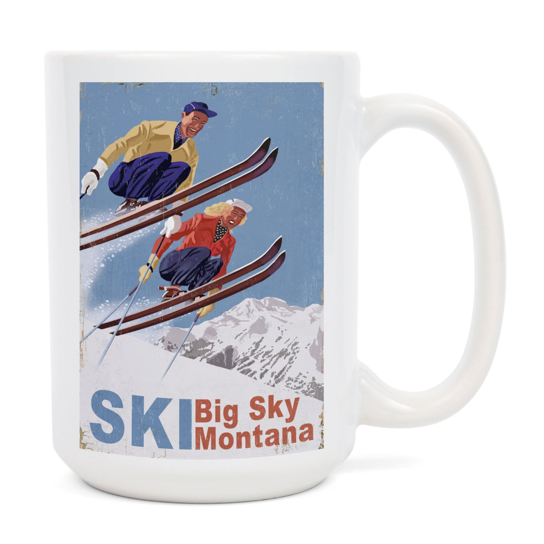 Big Sky Montana, Vintage Skiers, Ceramic Mug Mugs Lantern Press 