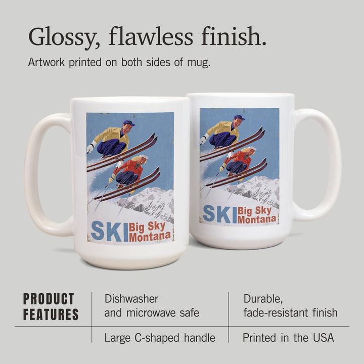 Big Sky Montana, Vintage Skiers, Ceramic Mug Mugs Lantern Press 