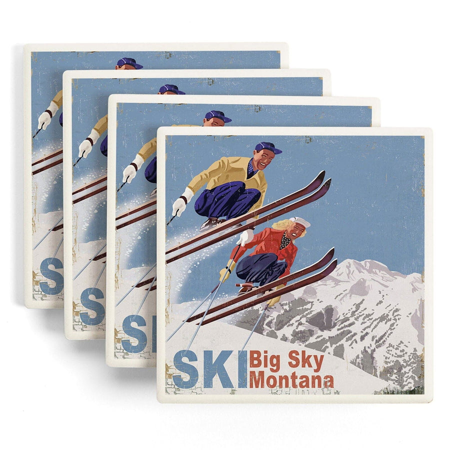 Big Sky Montana, Vintage Skiers, Coaster Set Coasters Lantern Press 