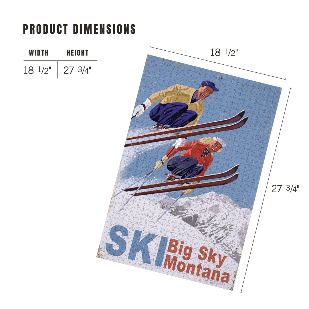 Big Sky Montana, Vintage Skiers, Jigsaw Puzzle Puzzle Lantern Press 