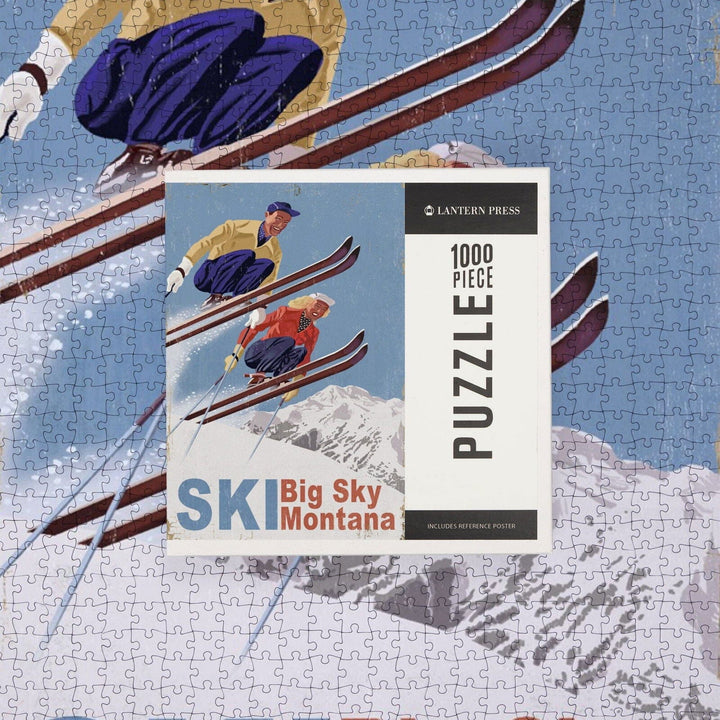 Big Sky Montana, Vintage Skiers, Jigsaw Puzzle Puzzle Lantern Press 