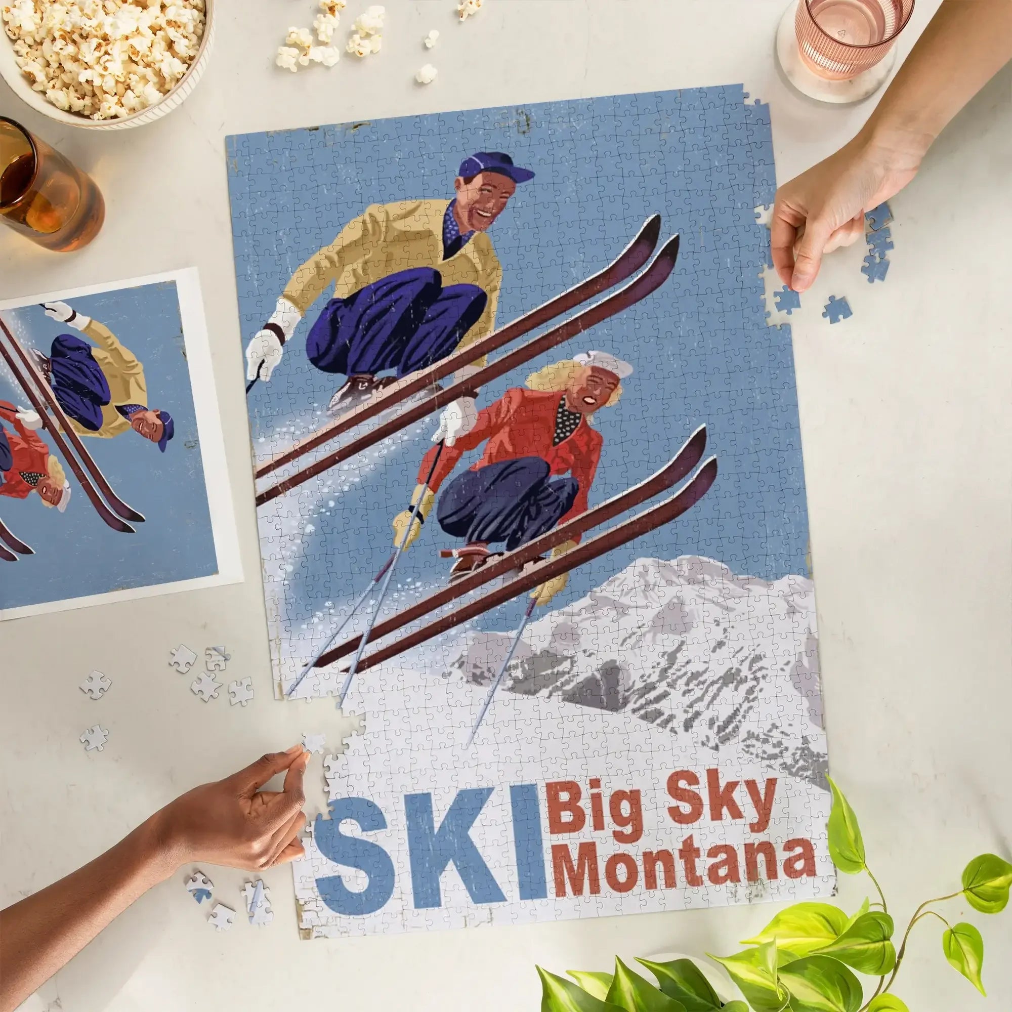 Big Sky Montana, Vintage Skiers, 1000 piece jigsaw puzzle