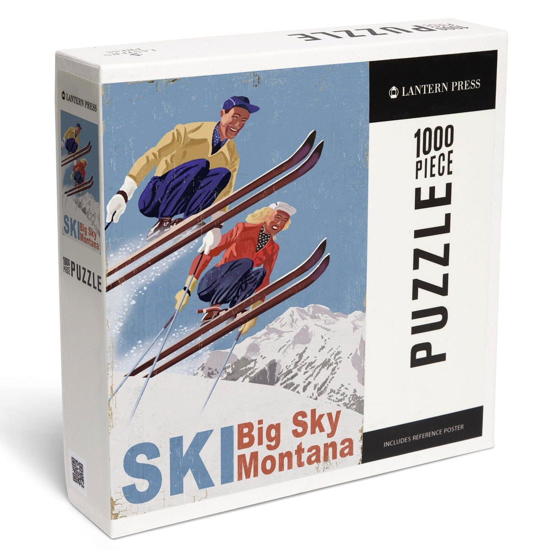 Big Sky Montana, Vintage Skiers, Jigsaw Puzzle Puzzle Lantern Press 