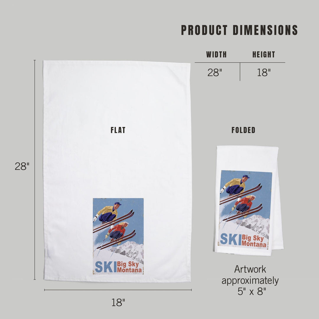 Big Sky Montana, Vintage Skiers, Organic Cotton Kitchen Tea Towels Kitchen Lantern Press 