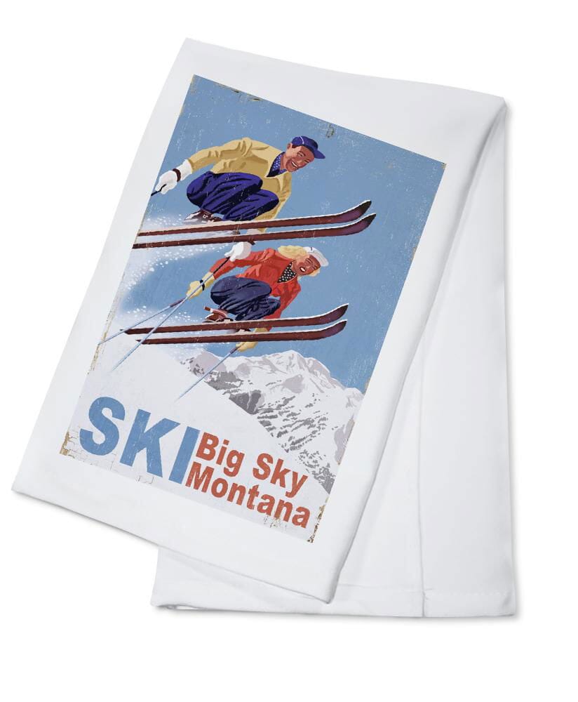 Big Sky Montana, Vintage Skiers, Organic Cotton Kitchen Tea Towels Kitchen Lantern Press Cotton Towel 