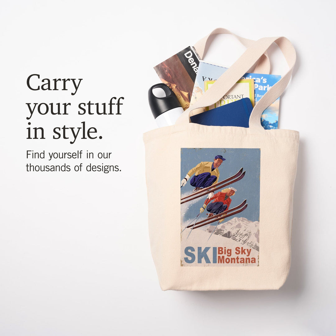 Big Sky Montana, Vintage Skiers, Tote Bag Totes Lantern Press 