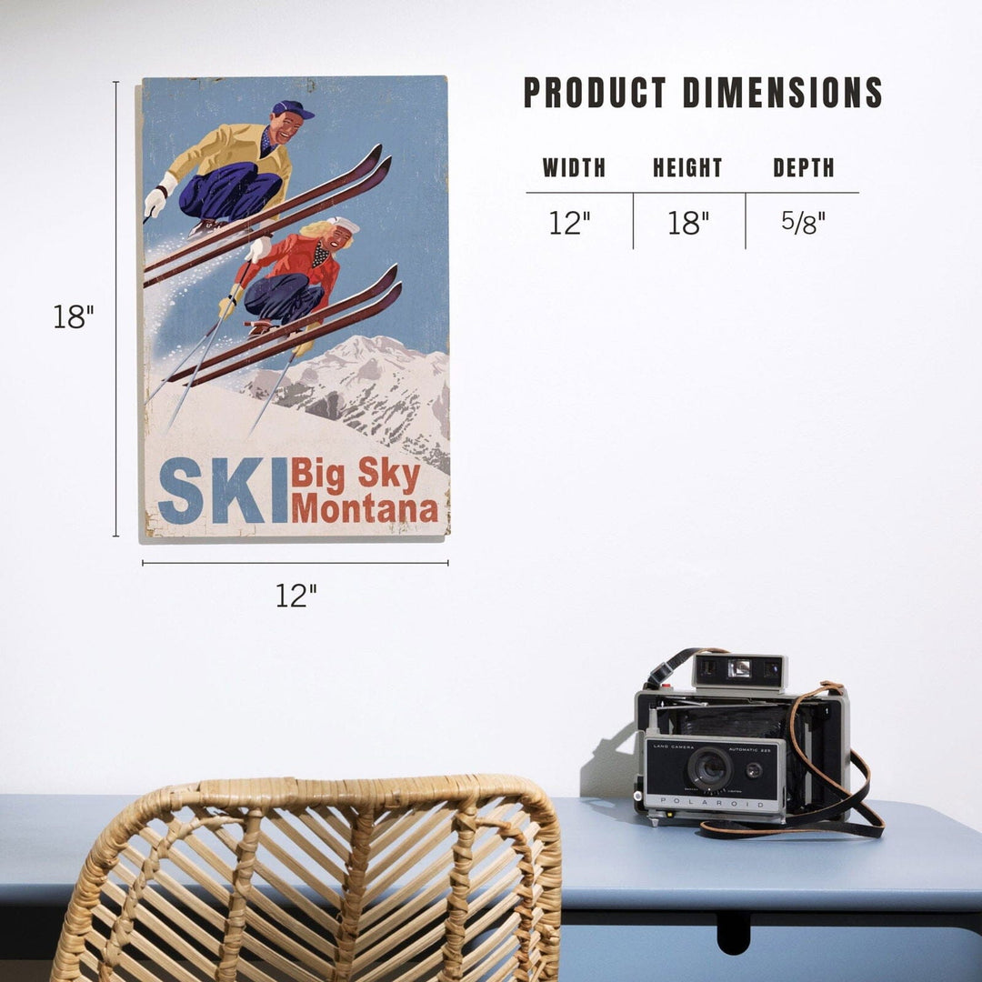 Big Sky Montana, Vintage Skiers, Wood Signs and Postcards Wood Lantern Press 