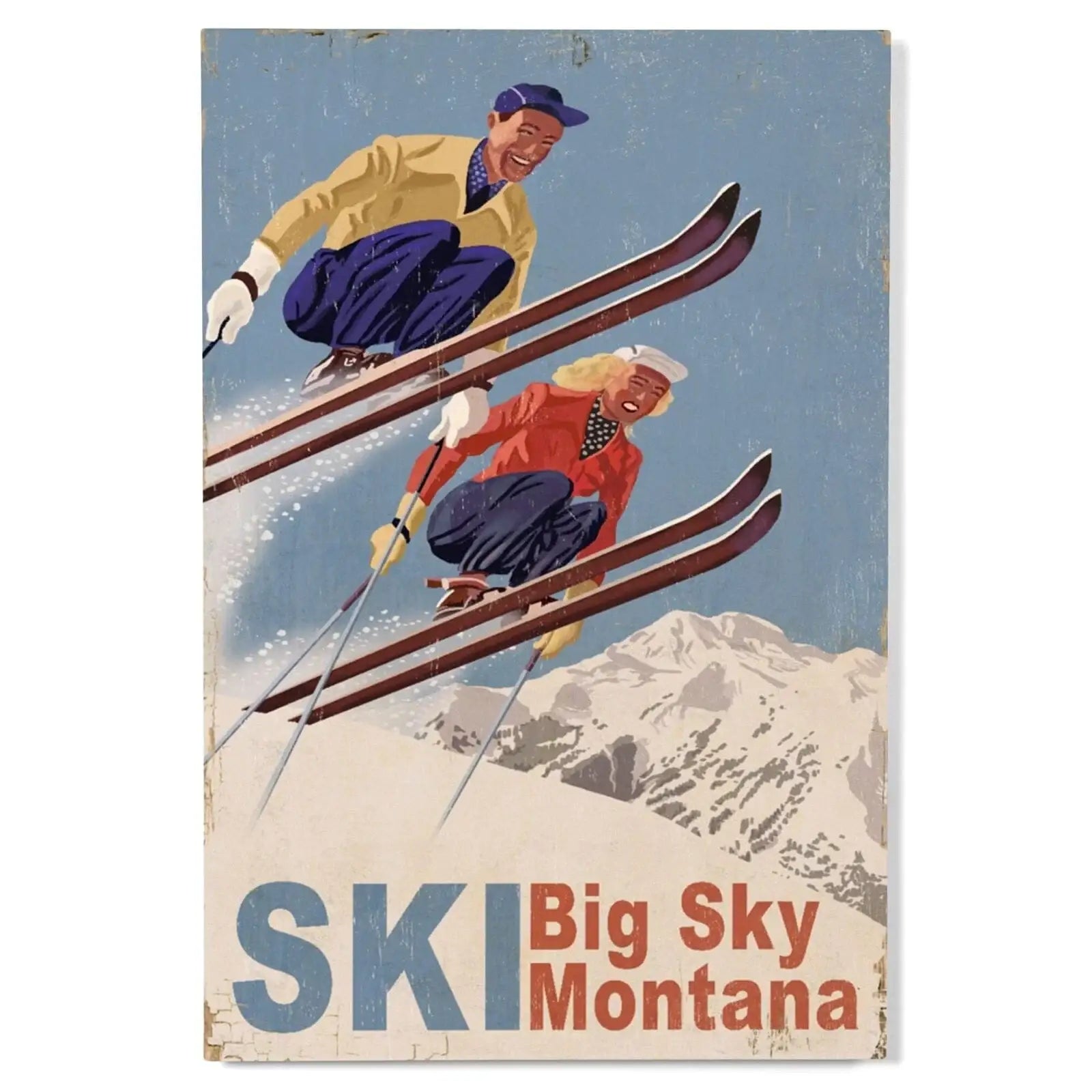 Big Sky Montana, Vintage Skiers wood signs and postcards – Lantern