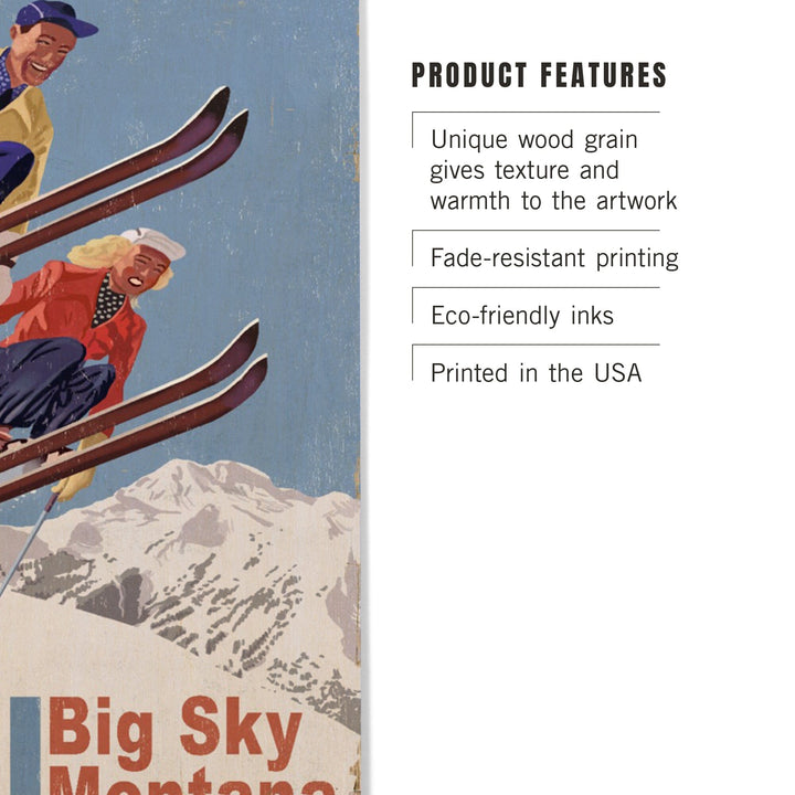 Big Sky Montana, Vintage Skiers, Wood Signs and Postcards Wood Lantern Press 