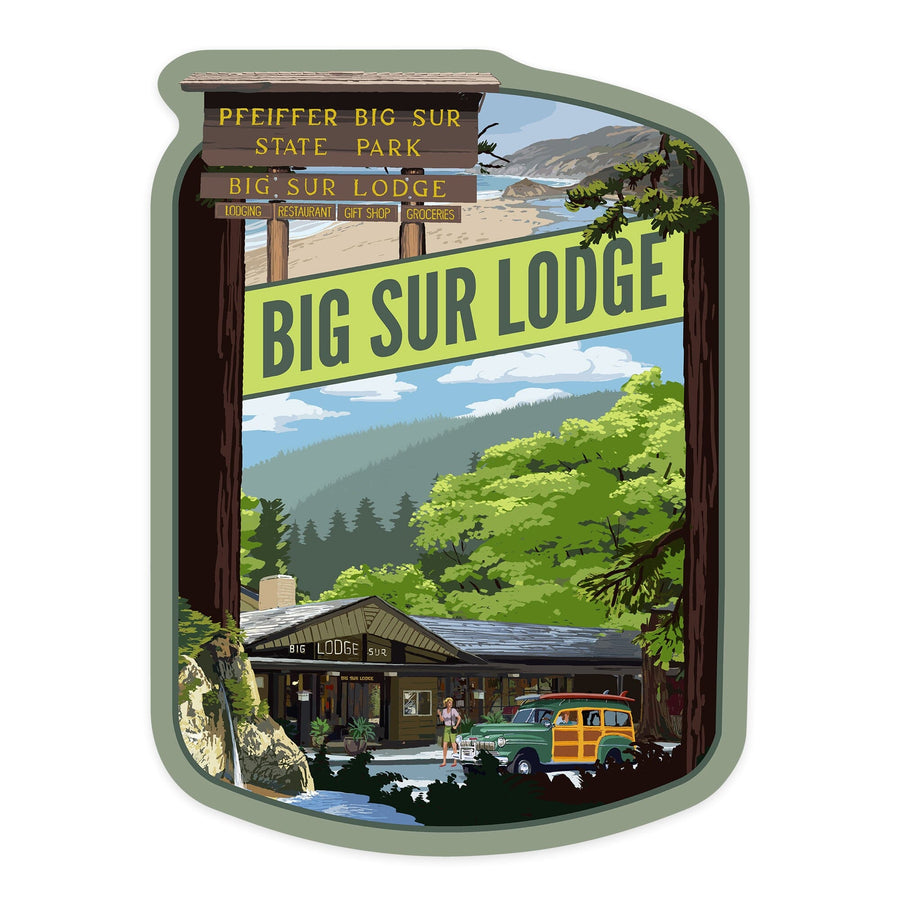 Big Sur, California, Big Sur Lodge, Contour, Vinyl Sticker - Lantern Press