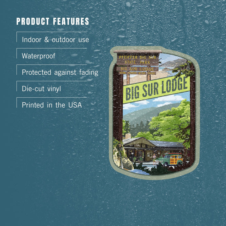 Big Sur, California, Big Sur Lodge, Contour, Vinyl Sticker - Lantern Press