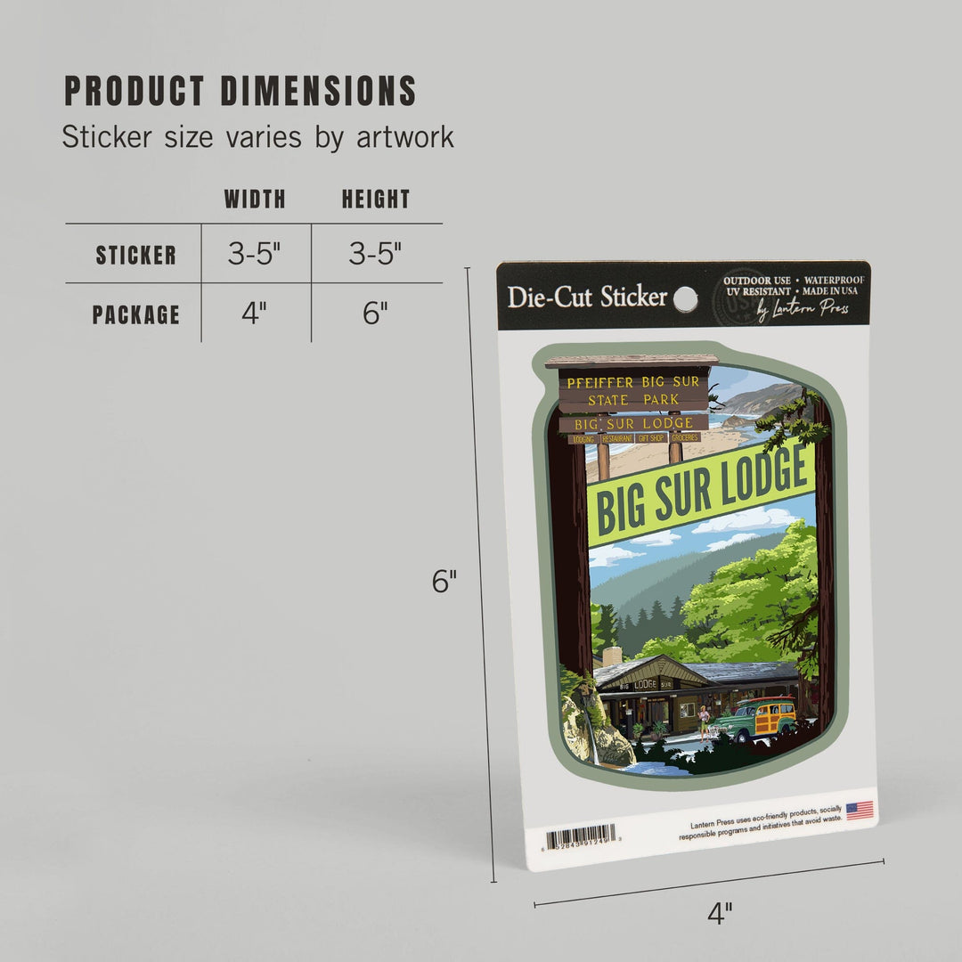 Big Sur, California, Big Sur Lodge, Contour, Vinyl Sticker - Lantern Press