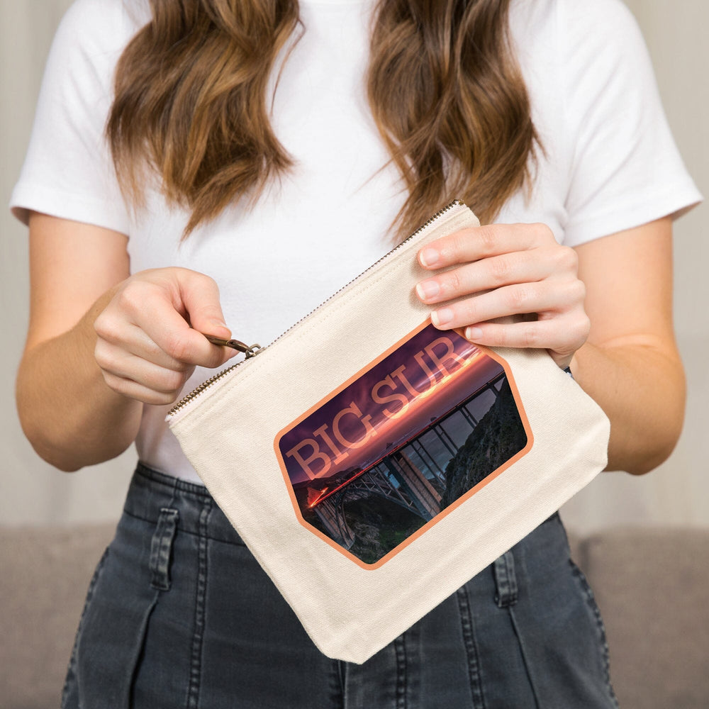 Big Sur, California, Bixby Bridge and Sunset,, Organic Cotton Zipper Pouch, Go Bag Totes Lantern Press 