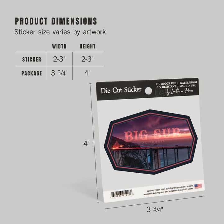 Big Sur, California, Bixby Bridge and Sunset with ND, Contour, Vinyl Sticker - Lantern Press