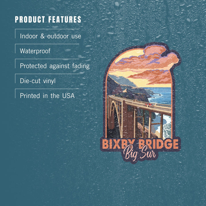 Big Sur, California, Bixby Bridge, California Coast, Contour, Lantern Press Artwork, Vinyl Sticker - Lantern Press