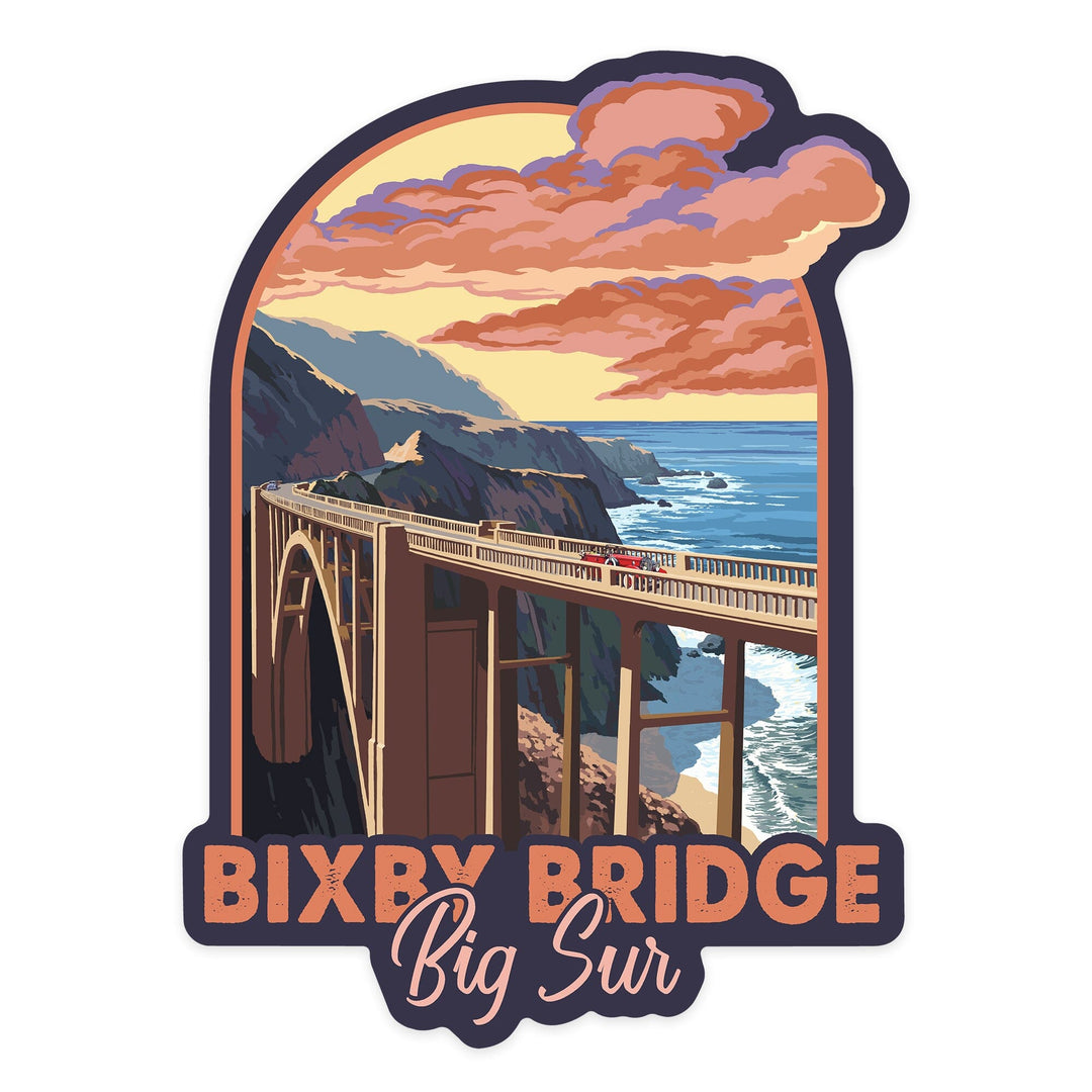 Big Sur, California, Bixby Bridge, California Coast, Contour, Lantern Press Artwork, Vinyl Sticker Sticker Lantern Press 