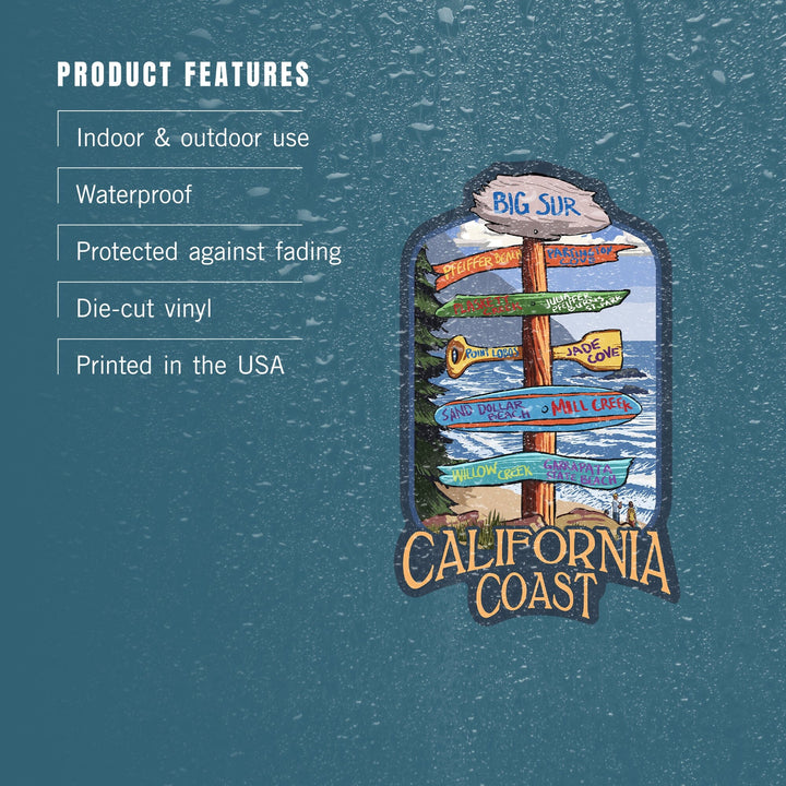 Big Sur, California, California Coast, Destination Signpost, Contour, Lantern Press Artwork, Vinyl Sticker Sticker Lantern Press 