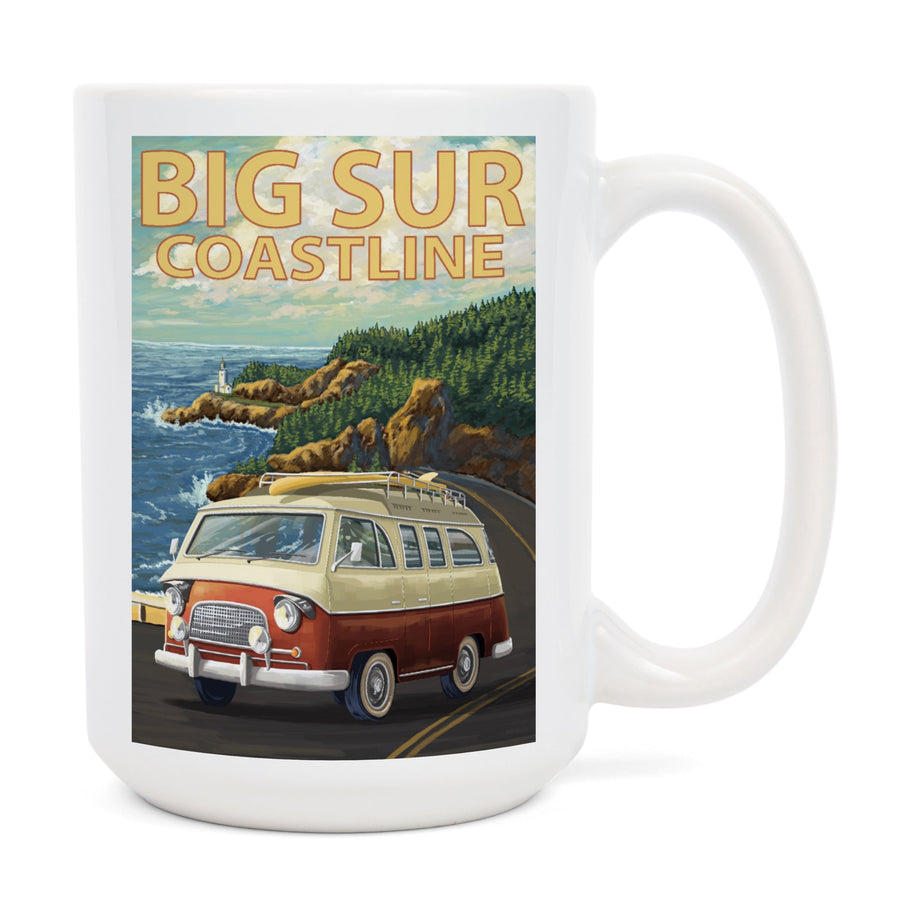 Big Sur, California, Camper Van, Lantern Press Artwork, Ceramic Mug Mugs Lantern Press 