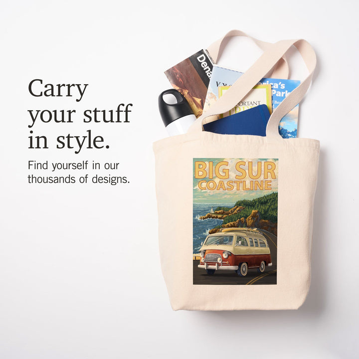 Big Sur, California, Camper Van, Tote Bag Totes Lantern Press 