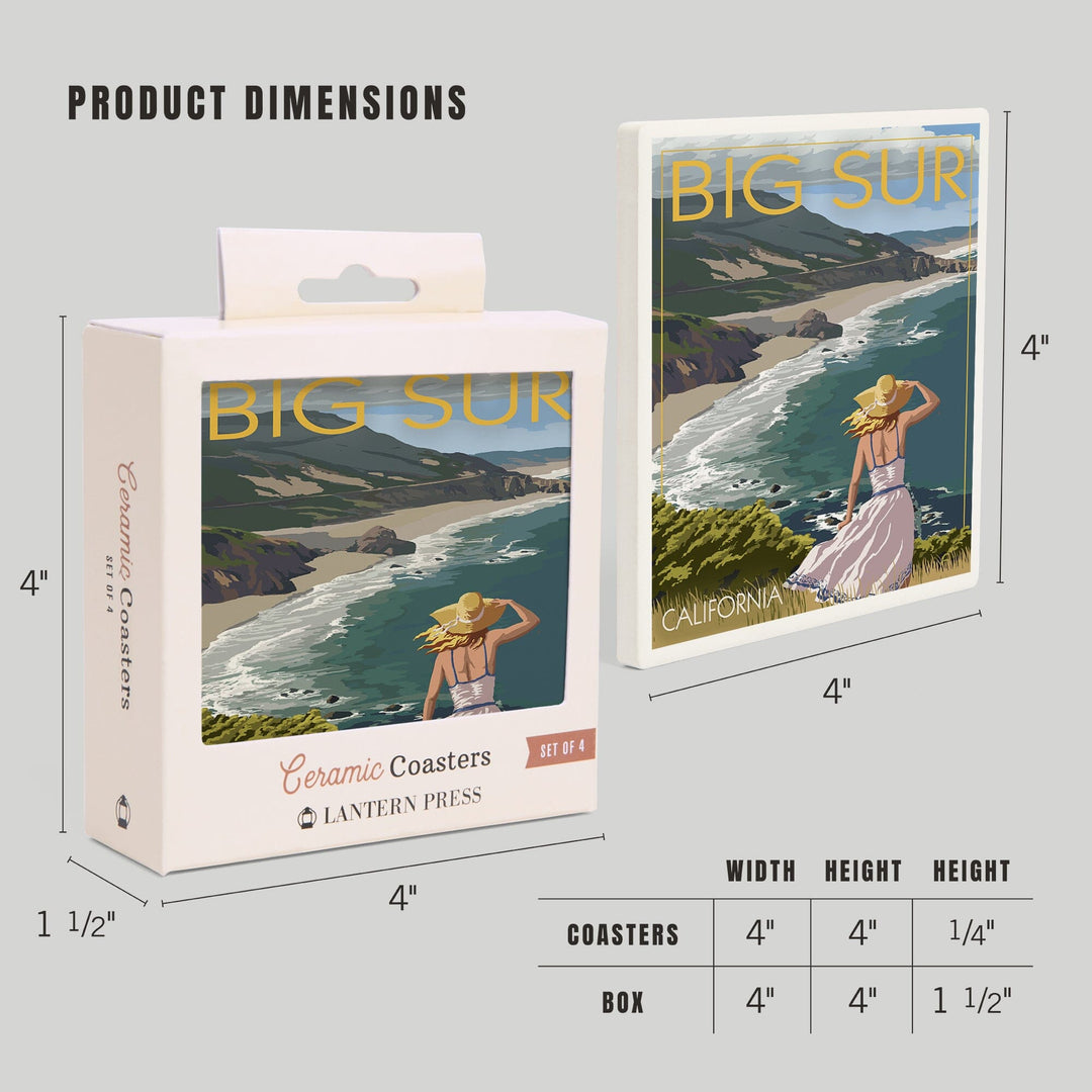 Big Sur, California, Coast Scene, Coasters Coasters Lantern Press 