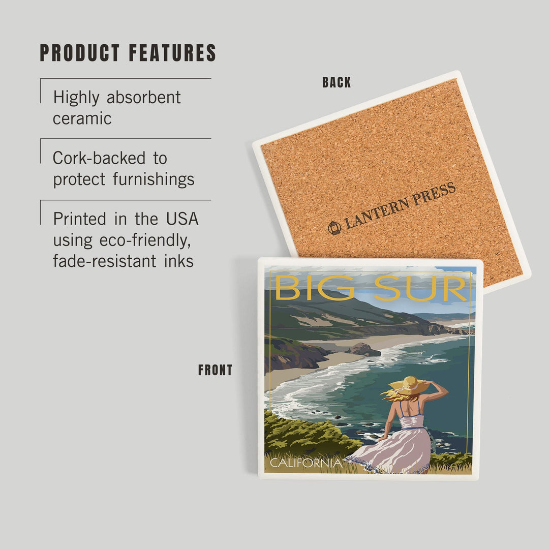 Big Sur, California, Coast Scene, Coasters Coasters Lantern Press 