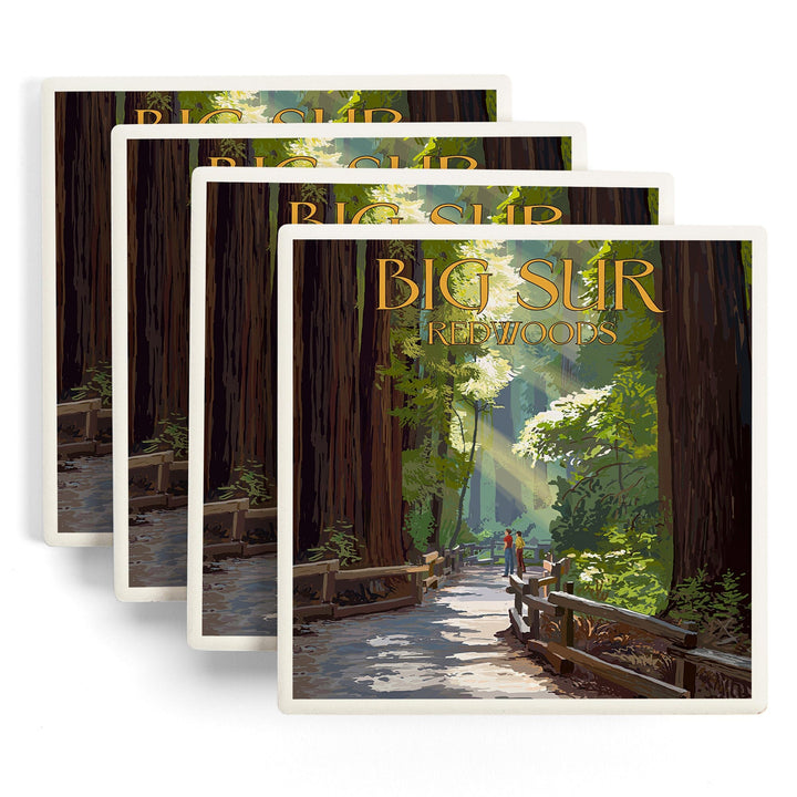 Big Sur, California, Pathway and Hikers, Coasters Coasters Lantern Press 