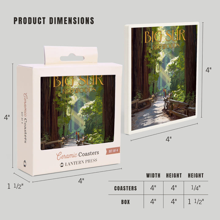 Big Sur, California, Pathway and Hikers, Coasters Coasters Lantern Press 