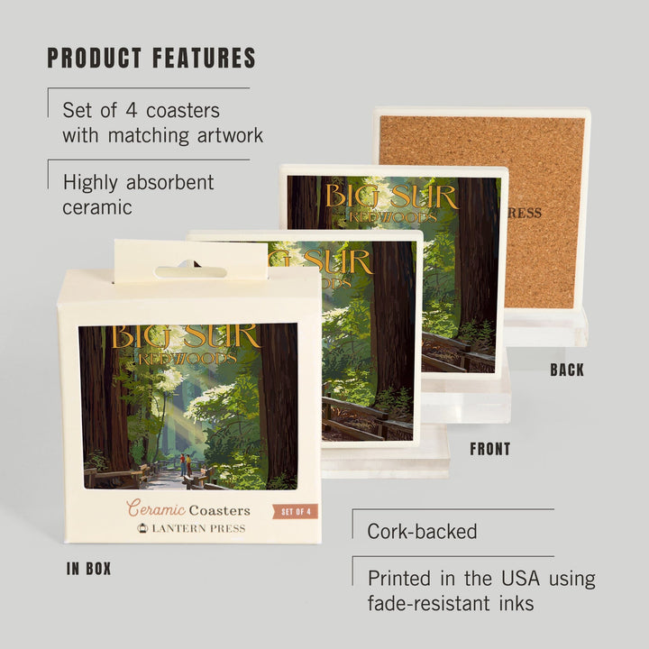 Big Sur, California, Pathway and Hikers, Coasters Coasters Lantern Press 
