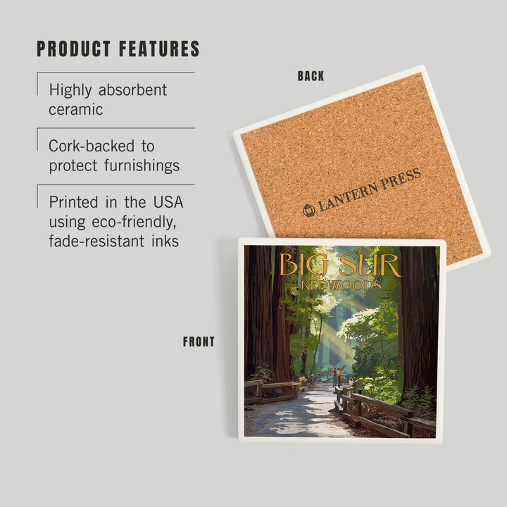 Big Sur, California, Pathway and Hikers, Coasters Coasters Lantern Press 