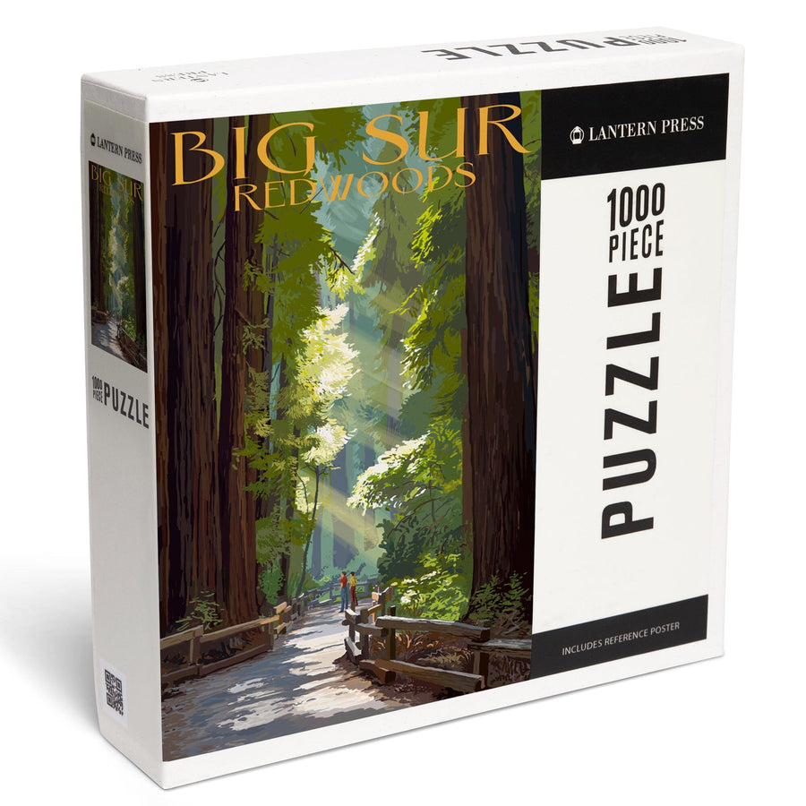Big Sur, California, Pathway and Hikers, Jigsaw Puzzle Puzzle Lantern Press 