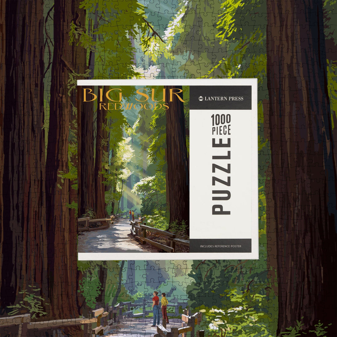 Big Sur, California, Pathway and Hikers, Jigsaw Puzzle Puzzle Lantern Press 