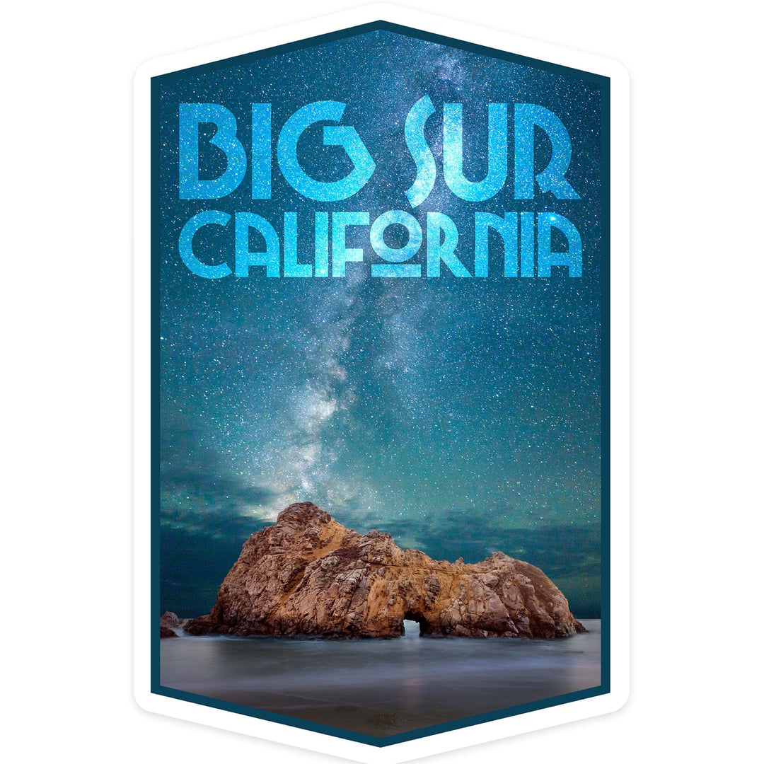 Big Sur, California, Pfieffer Beach Rock Formation and Milky Way, Contour, Vinyl Sticker - Lantern Press