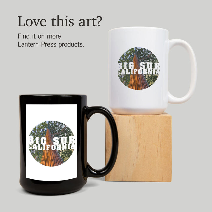 Big Sur, California, Redwoods, Looking Up Tree, Contour, Lantern Press Artwork, Ceramic Mug Mugs Lantern Press 