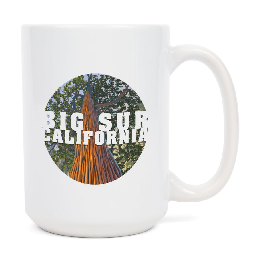Big Sur, California, Redwoods, Looking Up Tree, Contour, Lantern Press Artwork, Ceramic Mug Mugs Lantern Press 