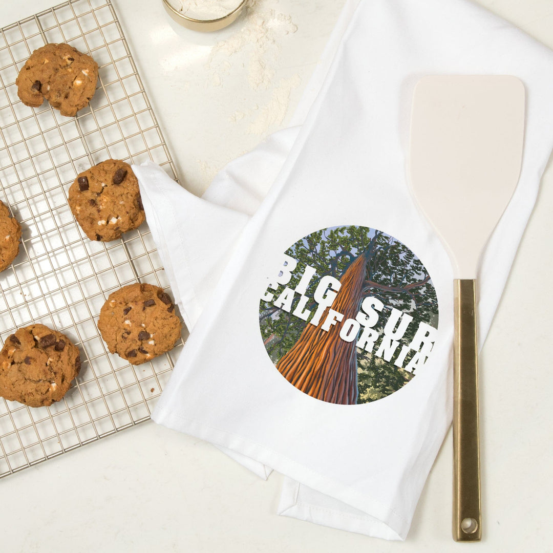 Big Sur, California, Redwoods, Looking Up Tree, Contour, Organic Cotton Kitchen Tea Towels Kitchen Lantern Press 