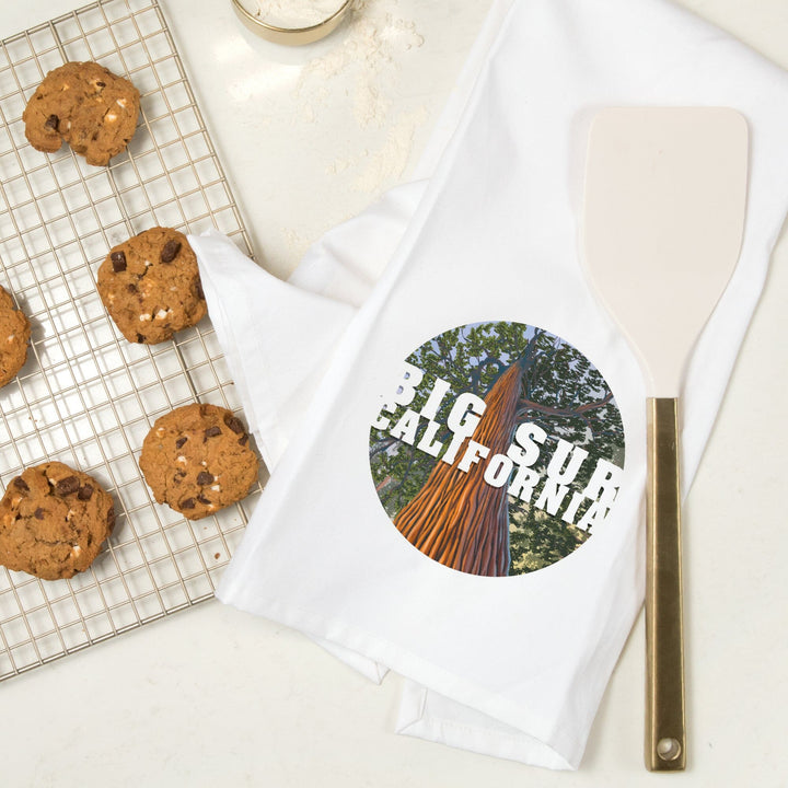 Big Sur, California, Redwoods, Looking Up Tree, Contour, Organic Cotton Kitchen Tea Towels Kitchen Lantern Press 