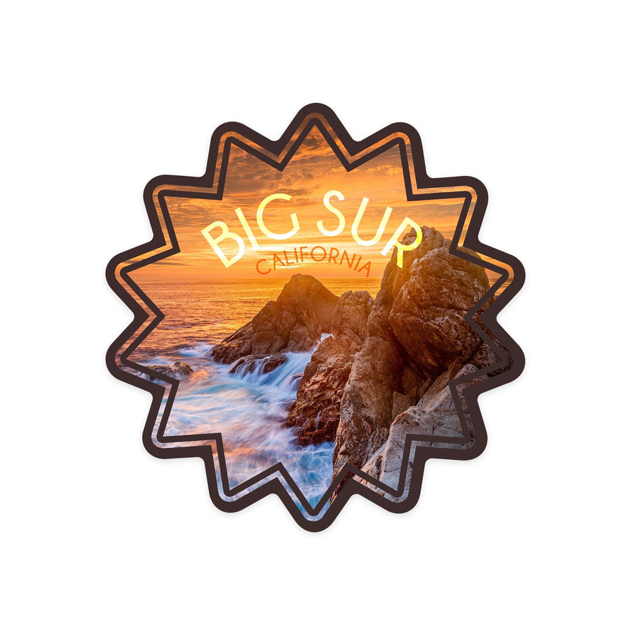 Big Sur, California, Rocky Surf, Contour, Vinyl Sticker - Lantern Press