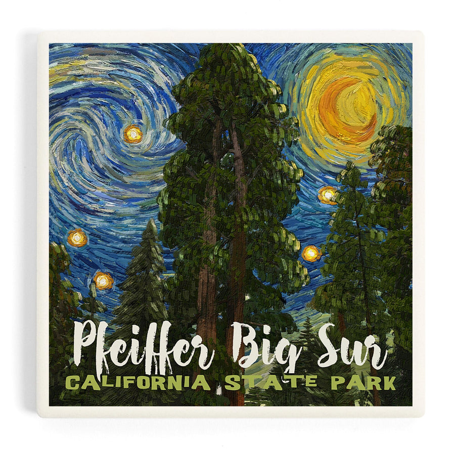 Big Sur, California, Starry Night Series, Pfeiffer Big Sur, Coasters Coasters Lantern Press 