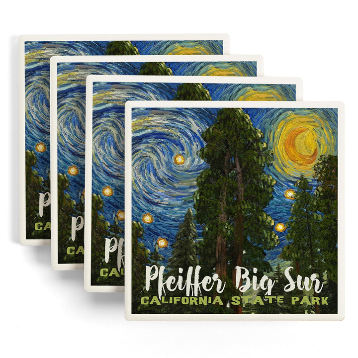 Big Sur, California, Starry Night Series, Pfeiffer Big Sur, Coasters Coasters Lantern Press 