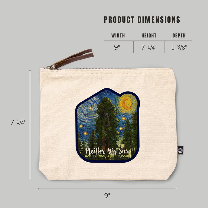 Big Sur, California, Starry Night Series, Pfeiffer Big Sur,, Organic Cotton Zipper Pouch, Go Bag Totes Lantern Press 