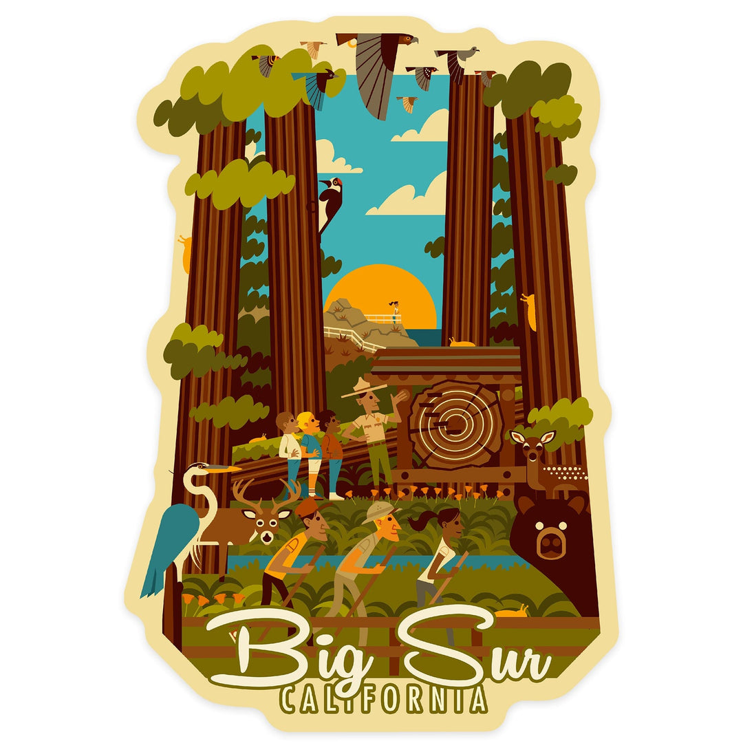 Big Sur, California, The Mountains are Calling, Geometric, Contour, Vinyl Sticker - Lantern Press