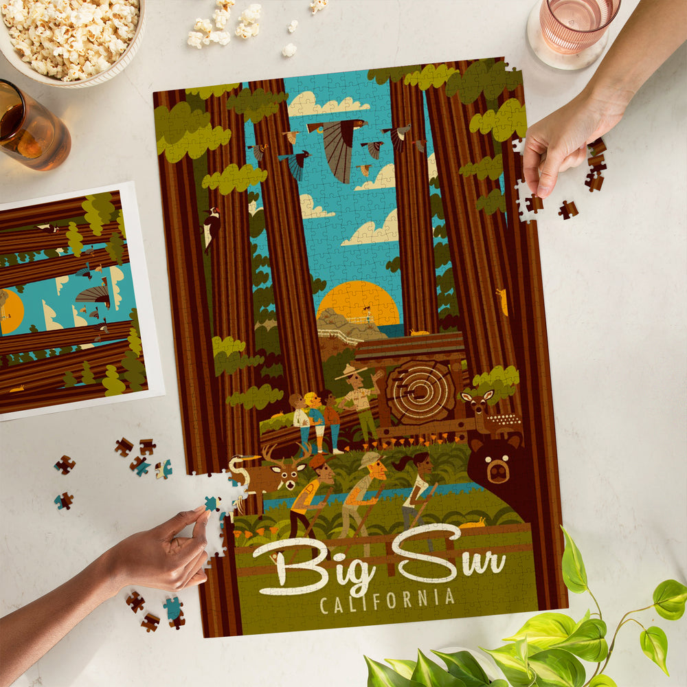 Big Sur, California, The Mountains are Calling, Geometric, Jigsaw Puzzle Puzzle Lantern Press 